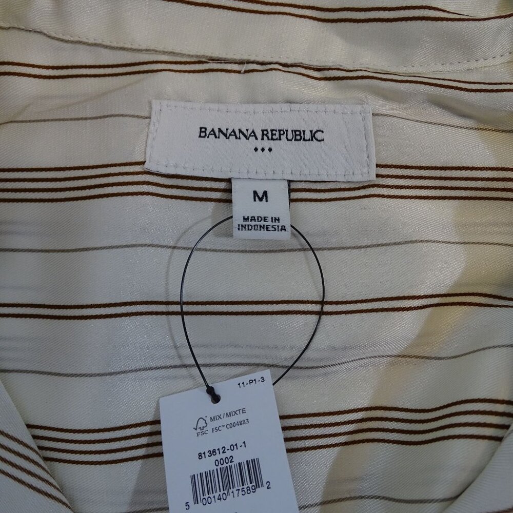 Banana Republic Classic Perfect Silky Shirt Stripe Button Up Brown Size M NEW - Picture 7 of 13